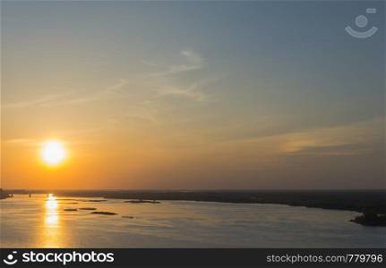 Sunset sun on the Volga