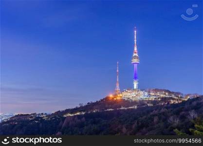 Sunset view in N Seoul Tower is located on Namsan Mountain in central Seoul, South Korea
