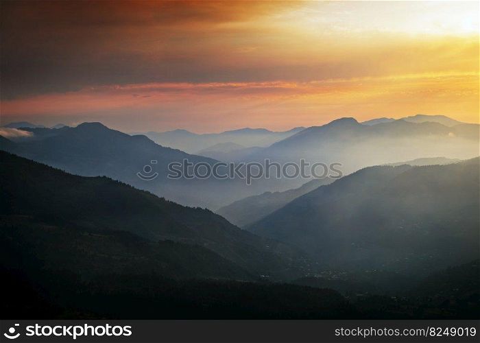 Sunset view of Caucasus mountains in Adjara, Georgia