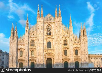 Sunset view of famous Milan Cathedral Duomo di Milano on piazza in Milan, Italy
