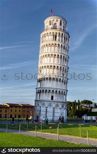 Sunset view of Leaning Tower of Pisa, Tuscany, Italy