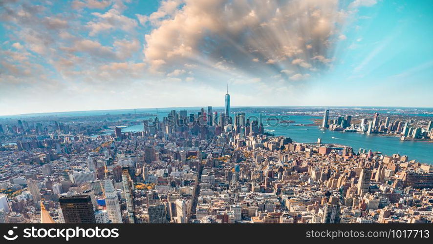 Sunset view of New York Skyline.