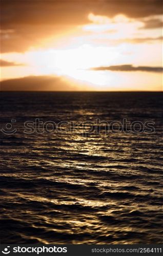 Sunset view of ocean and Kihei island in Maui, Hawaii, USA.