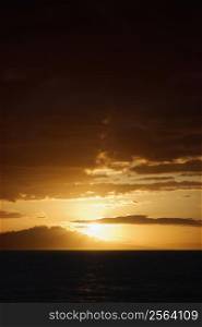 Sunset view of Pacific Ocean and Kihei island in Maui, Hawaii, USA.