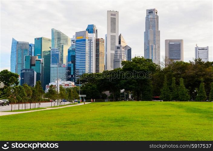 sunset view of park near Singapore downtown