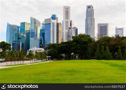 sunset view of park near Singapore downtown