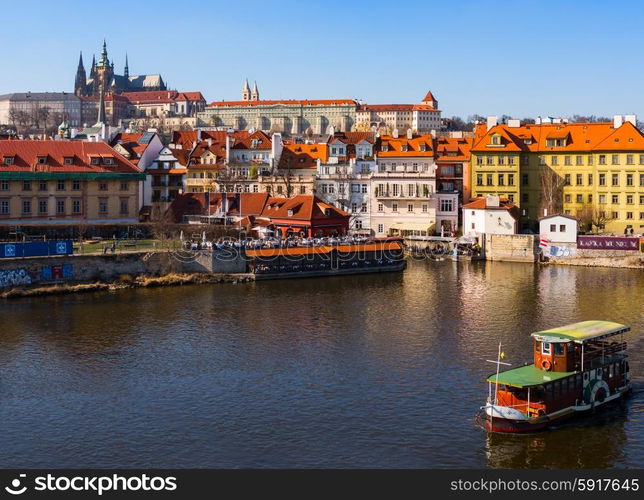 sunset view of Prague castle and old town, Czech Republic