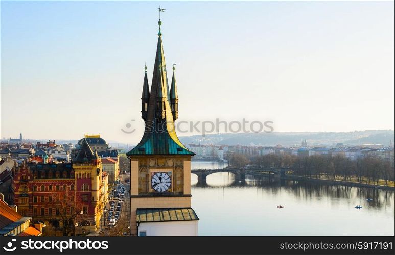 sunset view of Prague old town and clock tower, Czech Republic