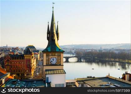 sunset view of Prague old town and clock tower, Czech Republic