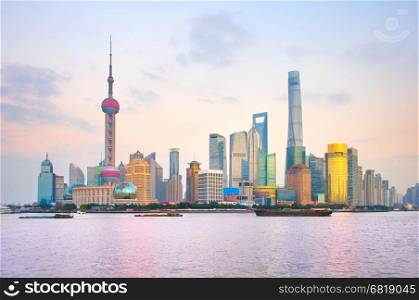 Sunset view of Shanghai business district. China