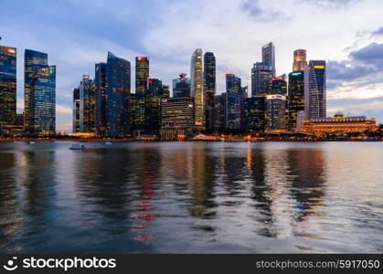 sunset view of Singapore downtown and marina bay