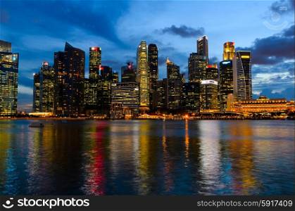 sunset view of Singapore downtown and marina bay