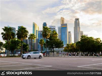 sunset view of Singapore downtown and marina bay