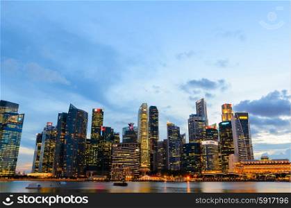 sunset view of Singapore downtown and marina bay. Singapore downtown