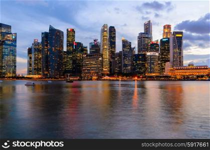 sunset view of Singapore downtown and marina bay. Singapore downtown