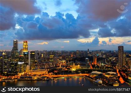 sunset view of Singapore downtown from above. Singapore downtown