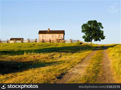 Sunset view of the old Benjamin Chinn House at Manassas Civil War battlefield where the Bull Run battle was fought. 2011 is the sesquicentennial of the battle