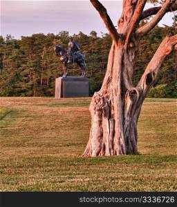 Sunset view of the statue of Andrew Jackson at Manassas Civil War battlefield where the Bull Run battle was fought. The statue was acquired for the nation in 1940. 2011 is the sesquicentennial of the battle