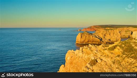 Sunset view of west coast of Portugal. Algarve region