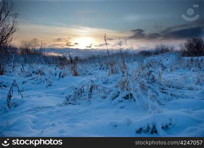 sunset.Winter landscape.Winter scene