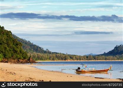 sunset with boat, Andaman Sea, Koh Libong, Thailand