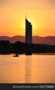 Sunset with Millenium Tower in Vienna