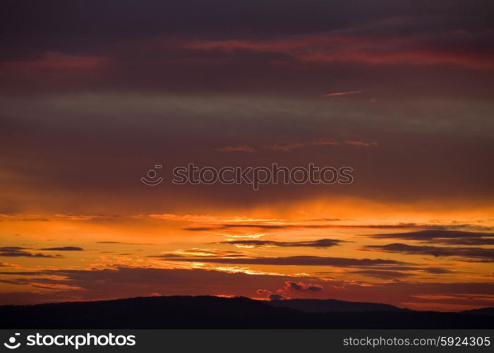 sunset with sunrays in the north of Portugal