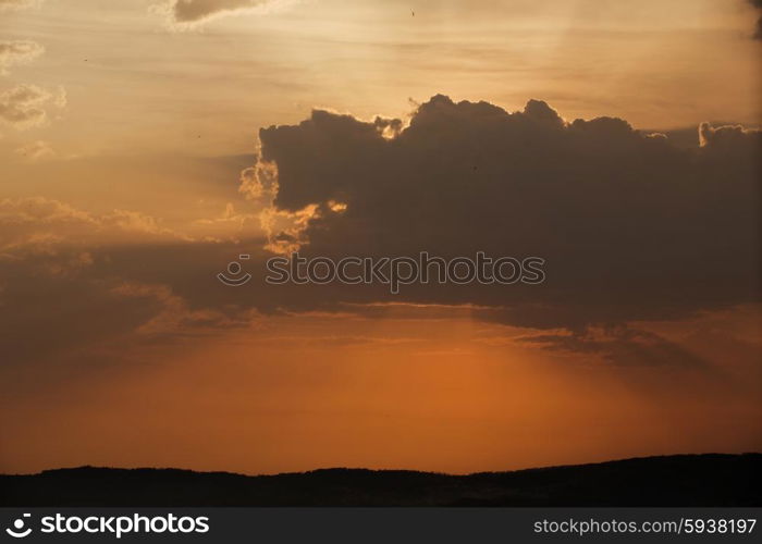 sunset with sunrays in the north of Portugal