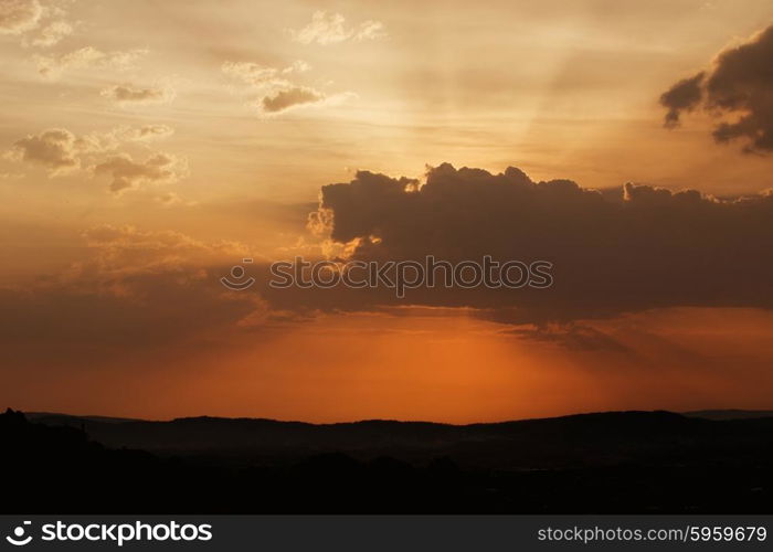 sunset with sunrays in the north of Portugal