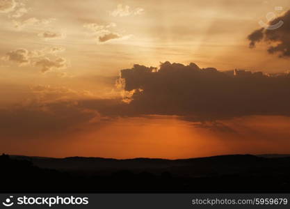 sunset with sunrays in the north of Portugal