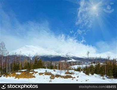 Sunshiny winter mountain landscape (Tatranska Lomnica, Slovakia, High Tatras)