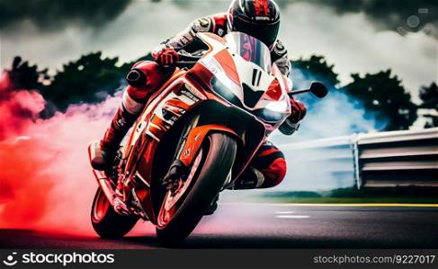 Super bike motorcycle on the race track, dynamic concept art illustration, high speed, generative ai. Super bike motorcycle on the race track, dynamic concept art illustration, generative ai
