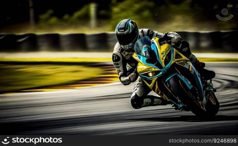 Super bike motorcycle on the race track, dynamic concept art illustration, high speed, generative ai. Super bike motorcycle on the race track, dynamic concept art illustration, generative ai