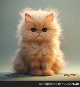 Super cute little baby cat. Fluffy kitty with big eyes. Illustration.
