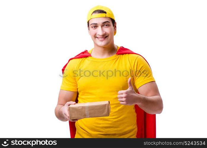 Super hero delivery guy isolated on white