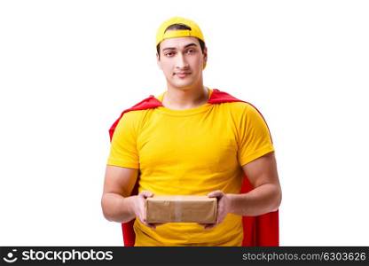 Super hero delivery guy isolated on white