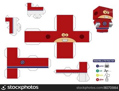 Super hero paper toy with assembly instruction. This vector is completely customizable.