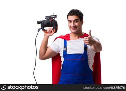 Super hero repairman isolated on the white