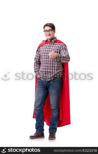 Super hero wearing red cloak on white