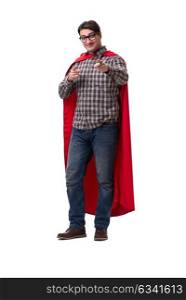 Super hero wearing red cover on white
