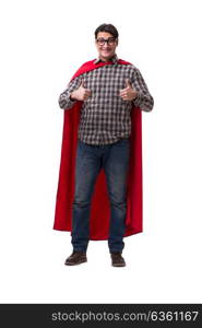 Super hero wearing red cover on white