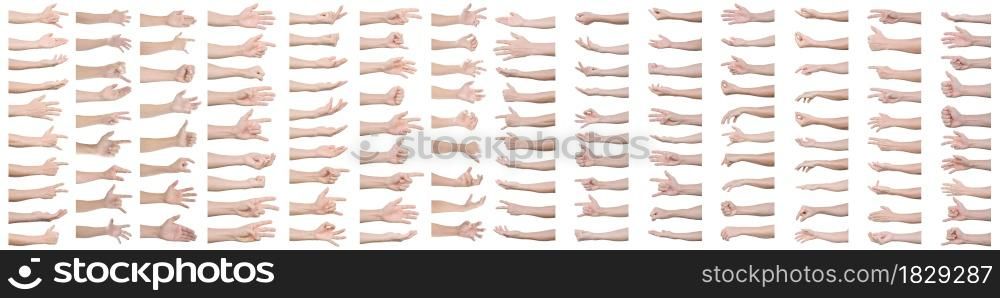 Super set of man hands gestures isolated on white background. with clipping path.