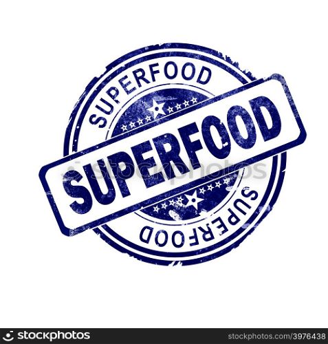Superfood word with blue round stamp, 3D rendering