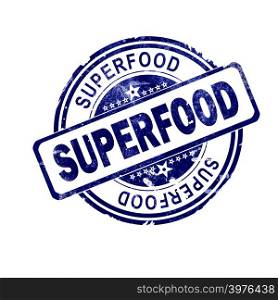 Superfood word with blue round stamp, 3D rendering