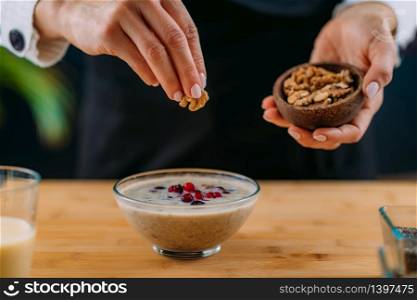 Superfoods - Making oatmeal with Oats, Soy Milk and Nuts