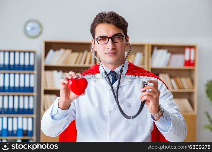 Superhero doctor working in the hospital lab