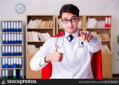 Superhero doctor working in the lab hospital