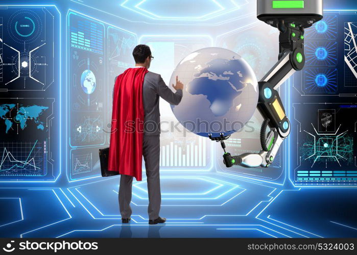 Superhero in global business concept