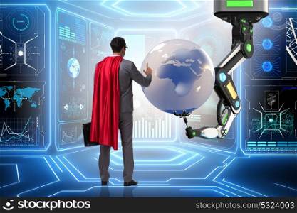 Superhero in global business concept