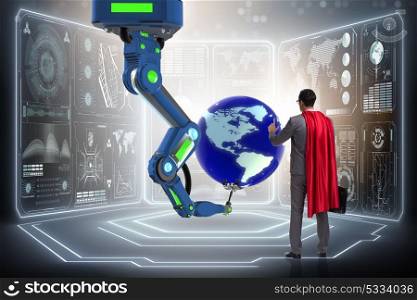 Superhero in global business concept